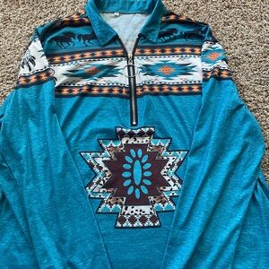 Women’s Teal Southwestern Pattern Sweater